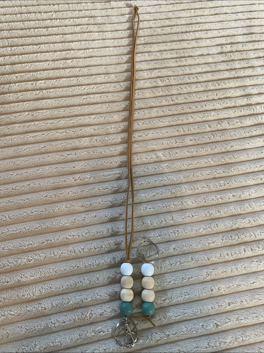 Handmade Tan Beaded Lanyard and Matching Keychain
